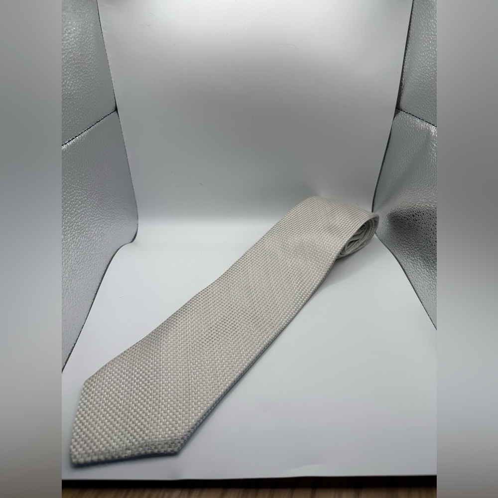 Nicole Miller Textured Checkered Cream Tie - Picture 1 of 5